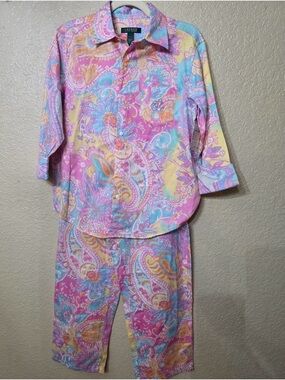 Lauren Ralph Lauren Women’s Pastel Paisley Pajama Set - Pink/Multi Size S